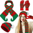 thumbnail image 1 of Christmas Knitted Hat Scarf 3-Piece Set Bell Decoration Set Head Hat Red Green, 1 of 7