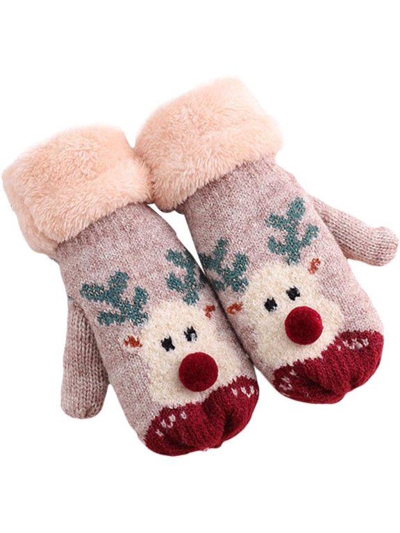 Christmas Knitted Mittens 1Pairs Reindeer Gloves with String Kid Warm Winter Full Finger Hand Wrist Warmer Xmas Party Favors for Kid