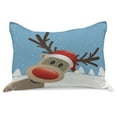 thumbnail image 1 of Christmas Knitted Quilt Pillowcover, Reindeer Rudolph Red Nose and Santa Claus Hat Snowy Forest, Standard King Size Pillow Cover for Bedroom, 36" x 20", Pale Blue Red Pale Brown, by Ambesonne, 1 of 2