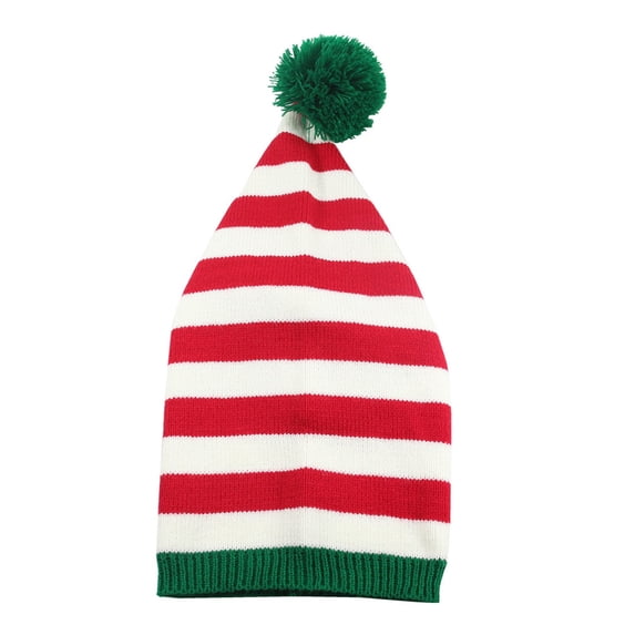 Christmas Knitted Striped Beanie Hat Adult Winter Holiday Party Decorative Headwear Vermilion