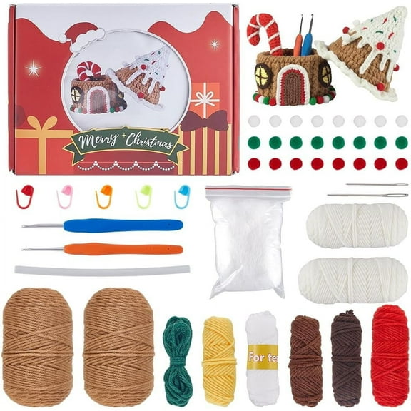 Christmas Knitting Kit Crochet Beginner Kit Crochet Kits Knitting Starter Kit with Step by Step Video Tutorials Learn to Crochet Kits for Beginners Adults Women Holiday DIY Craft Gifts Mixed Color