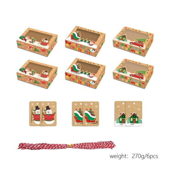 Christmas Kraft Cookie Boxes with PVC Window – Food-Safe Packaging with Inner Coating, Easy Assembly Bakery Box for Gingerbread, Cookies, Pastries, Holiday Gifts