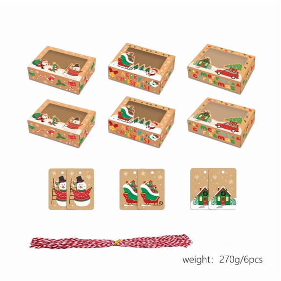 Christmas Kraft Cookie Boxes with PVC Window – Food-Safe Packaging with Inner Coating, Easy Assembly Bakery Box for Gingerbread, Cookies, Pastries, Holiday Gifts