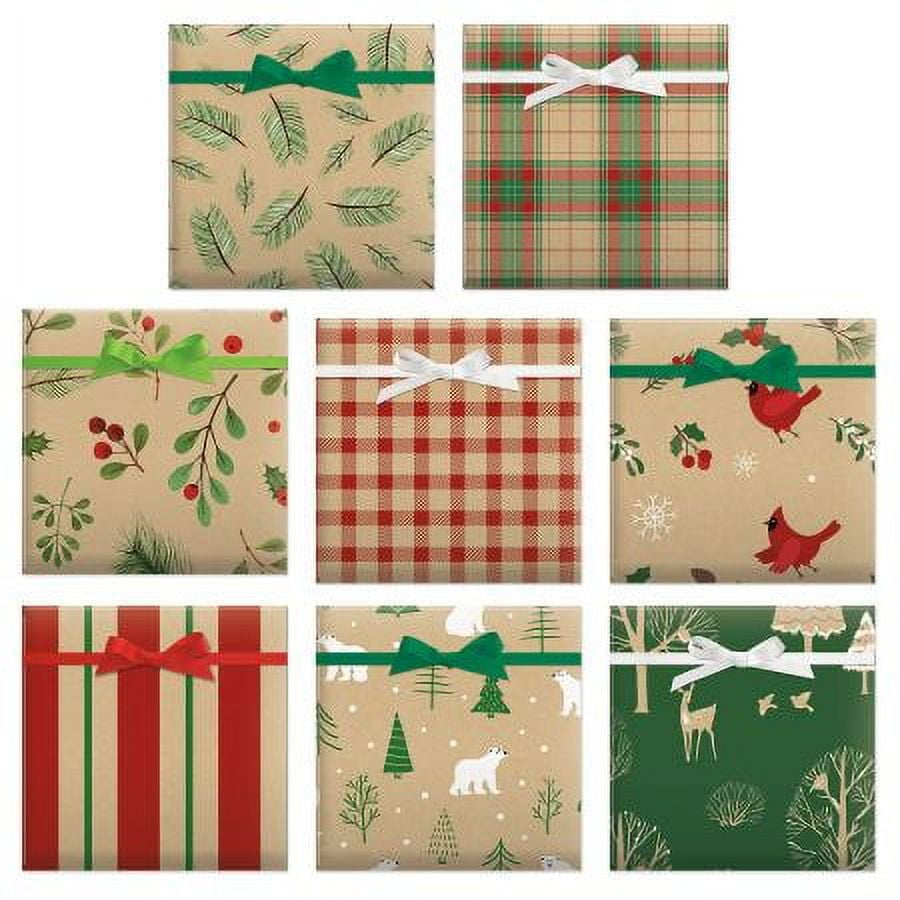Christmas Kraft Flat Christmas Gift Wrap Sheets Set of 8 Sheets