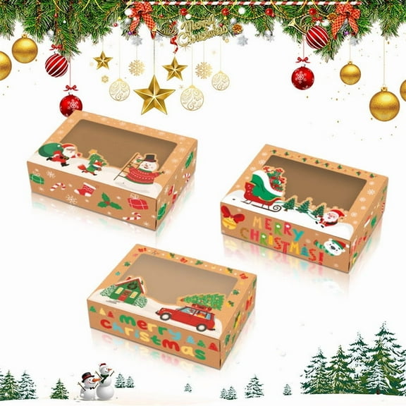 Christmas Kraft Paper Cookie Box with PVC Window – Food-Safe Holiday Bakery Packaging for Gingerbread, Pastries & Gifts – Greaseproof Inner Coating – Easy Assembly