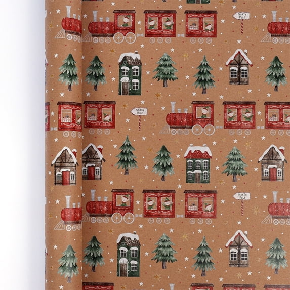 Christmas Kraft Wrapping Paper Roll, Thick Recyclable Gift Wrap Paper For Holiday Birthday Party Present Packaging,17*118in.R