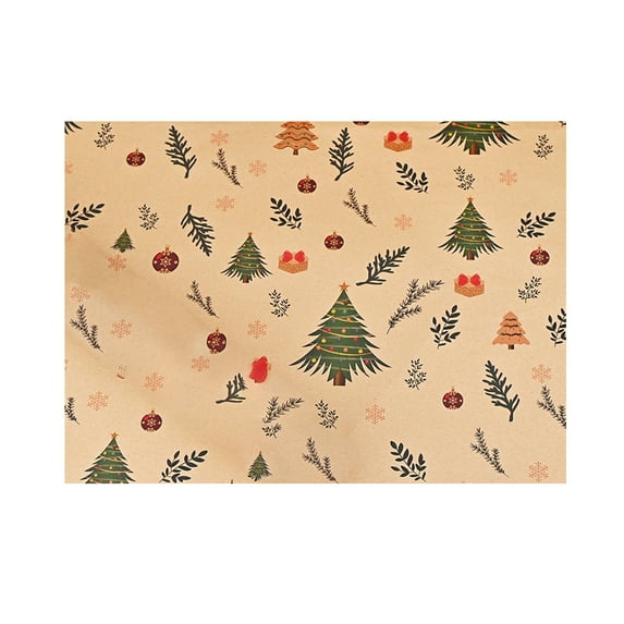 Christmas Kraft Wrapping Paper – Vintage Multicolor Gift Wrap with Tree, Elk & Bell Print for Holiday Gift Wrapping & Decoration