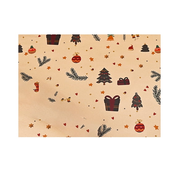 Christmas Kraft Wrapping Paper – Vintage Multicolor Gift Wrap with Tree, Elk & Bell Print for Holiday Gift Wrapping & Decoration