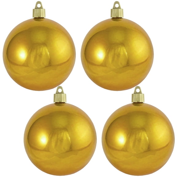 Christmas By Krebs 4" (100mm) Shiny Solar Flare Gold [4 Pieces] Solid Commercial Grade Indoor and Outdoor Shatterproof Plastic, UV and Water Resistant Ball Ornament Decorations