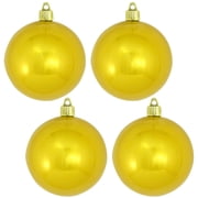 Christmas By Krebs 4" 100mm Shiny Sunshine Yellow [4 Pieces] Solid Commercial Grade Indoor and Outdoor Shatterproof Plastic, UV and Water Resistant Ball Ornament Decorations