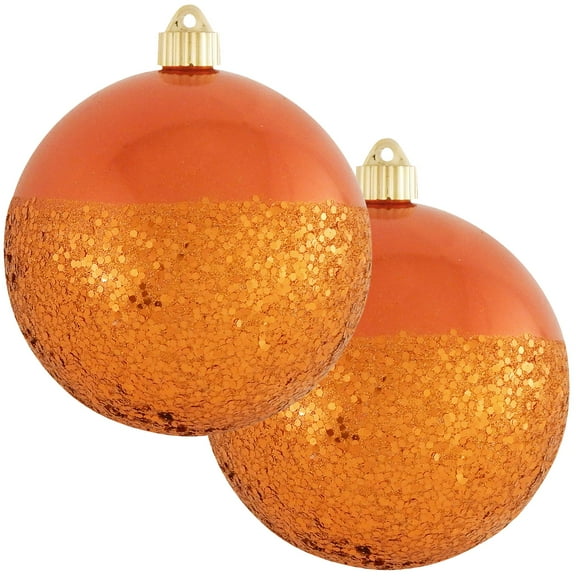 Christmas By Krebs 6" (150mm) Ornament, [2 Pieces], Commercial Grade Indoor and Outdoor Shatterproof Plastic, Water Resistant Decorated Ball Shape Ornament Decorations (Mandarin with Glitz Bottom)