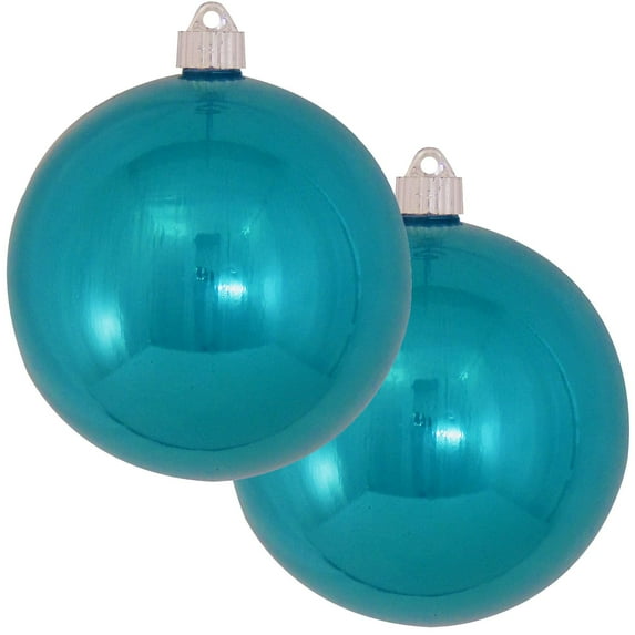 Christmas By Krebs 6" (150mm) Shiny Tropical Blue [2 Pieces] Extra Large Solid Oversized Huge Big Outdoor Plastic, UV Ball Ornament Hanging Tree Decorations