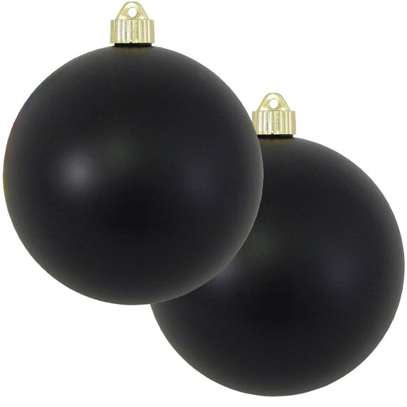 Christmas By Krebs 6" (150mm) Velvet Soot Black [2 Pieces] Extra Large Solid Oversized Huge Big Outdoor Plastic, UV Ball Ornament Hanging Tree Decorations
