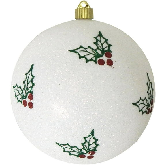 Christmas By Krebs 8" (200mm) Commercial Grade Indoor Outdoor Moisture Resistant Shatterproof Plastic Ball Ornament (Snowball Glitter Ball with Holly)
