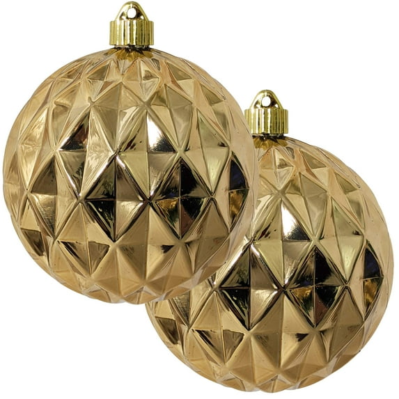 Christmas By Krebs Ornament, Commercial Grade Indoor and Outdoor Shatterproof Plastic, UV and Water Resistant Ball Ornament Decorations (Shiny Gilded Gold, 6 inch (150mm) Diamond)