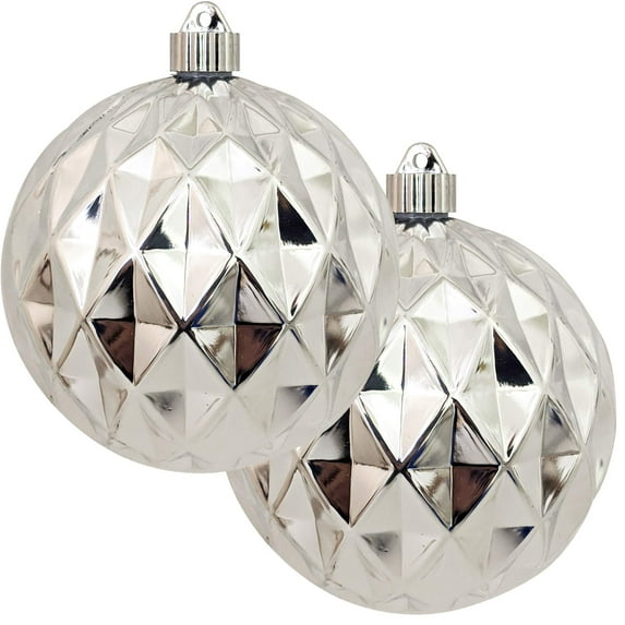 Christmas By Krebs Ornament, Commercial Grade Indoor and Outdoor Shatterproof Plastic, UV and Water Resistant Ball Ornament Decorations (Shiny Looking Glass Silver, 6 inch (150mm) Diamond)