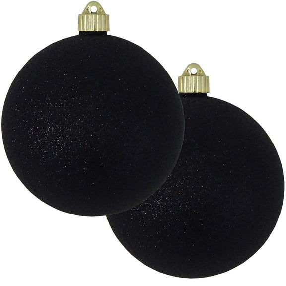 Christmas By Krebs Ornament, Commercial Grade Indoor and Outdoor Shatterproof Plastic, Water Resistant Ball Ornament Decorations (Black Glitter, 6 inch (150mm))