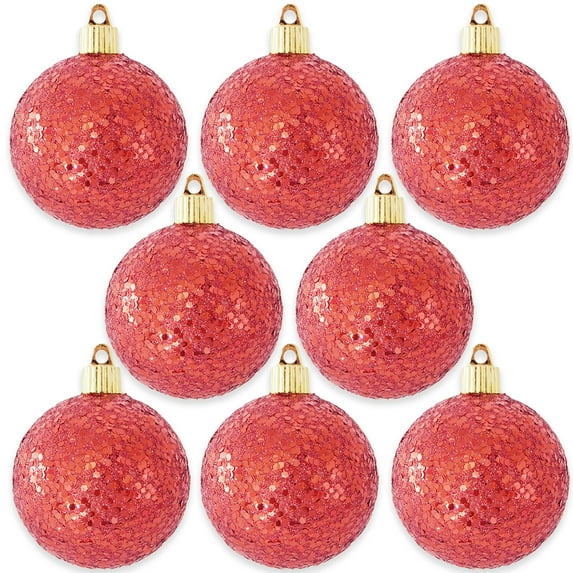 Christmas By Krebs Ornament, Commercial Grade Indoor and Outdoor Shatterproof Plastic, Water Resistant Ball Ornament Decorations (Red Glitz, 3 1/4 inch (80mm))