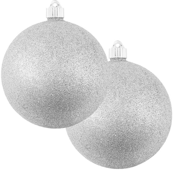 Christmas By Krebs Ornament, Commercial Grade Indoor and Outdoor Shatterproof Plastic, Water Resistant Ball Ornament Decorations (Silver Glitter, 6 inch (150mm))