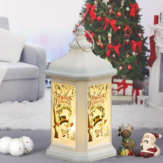 Christmas LED Candle Lantern Battery Operated Portable Snow Lantern Indoor Christmas Decor Hanging Christmas Light Table Decoration Christmas Party Decor Winter Lantern