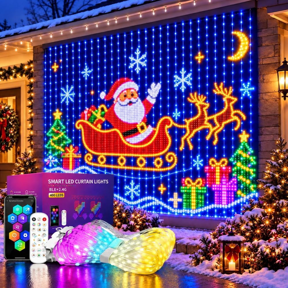 Christmas LED Curtain Net Lights with Smart App Control, Custom ...