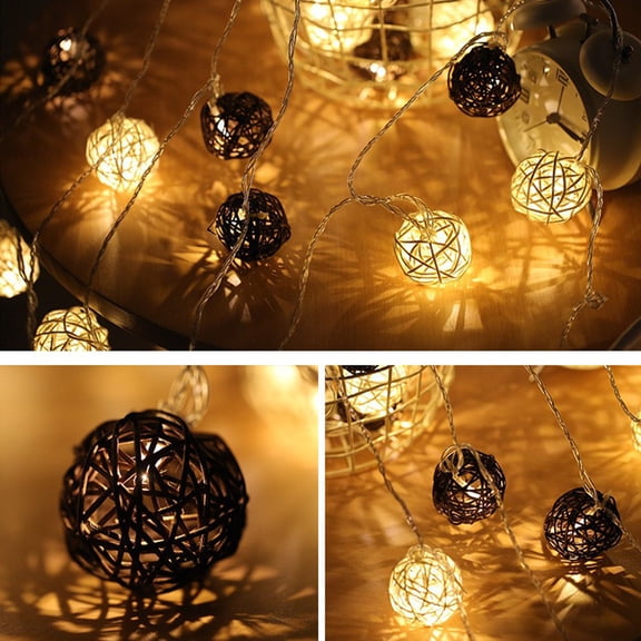 Christmas LED Decorative String Lights Indoor Outdoor,9.84FT Rattan Ball USB Woven Round Lights with 20 LED Bulbs for Bedroom Wedding Table Mantel Tree Holiday Party Celebration Decor