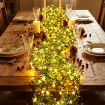 Christmas LED Golden Leaf Rattan Lights - Design Cloth Leaf String Lights, Energy-Efficient Festive Decor, Flexible Waterproof Lights for Xmas Tree, Mantel & Home Party Displays, 78.7in, Green