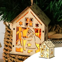 Christmas LED House Luminous Wooden Christmas Village Houses for Crafts Lighted Christmas Village with Mini Xmas Miniature Tree Decor Winter Snow Christmas Village Decorations Set Craft Gife