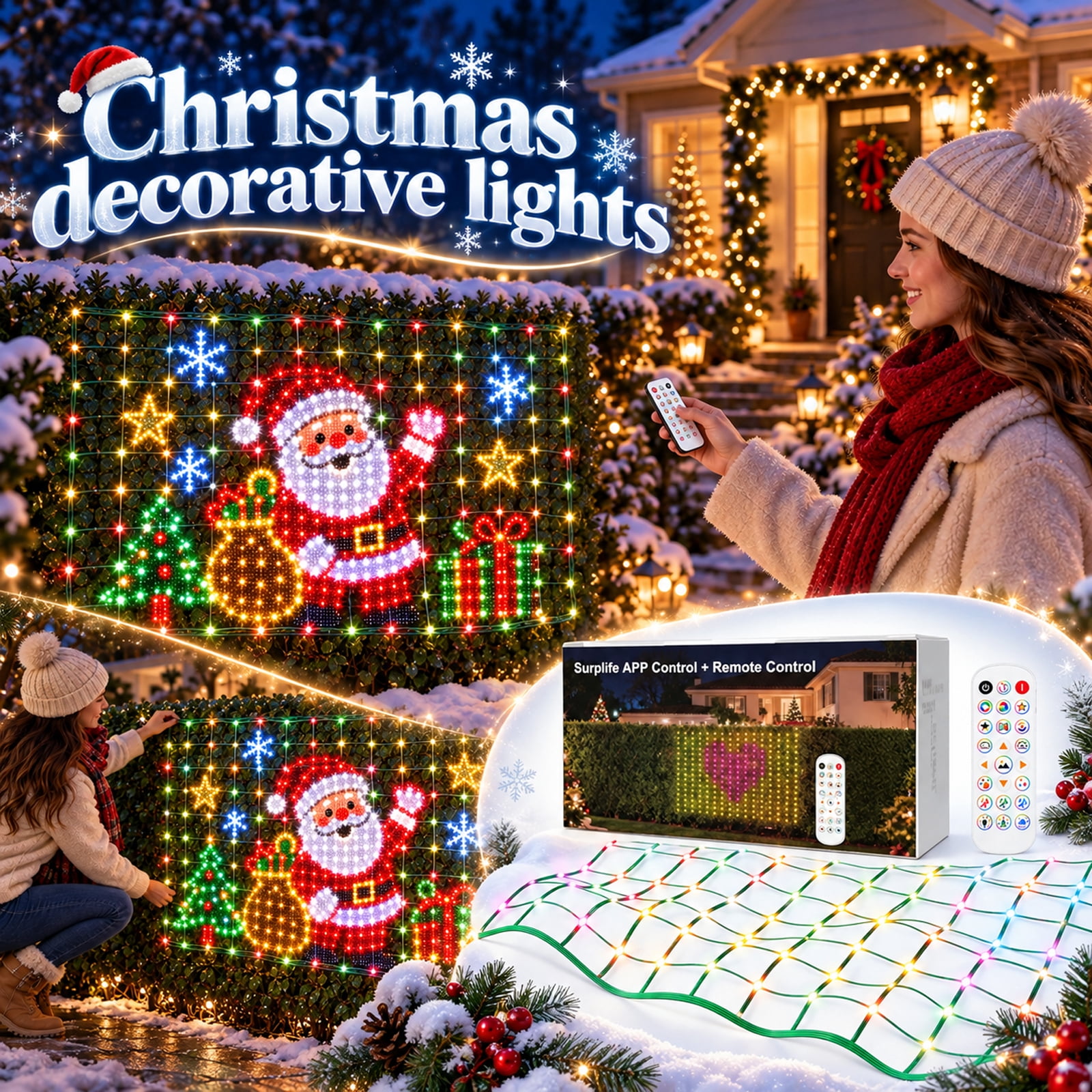 Christmas LED House Net Lights, 10 x 4 Ft App-Controlled Color Changing