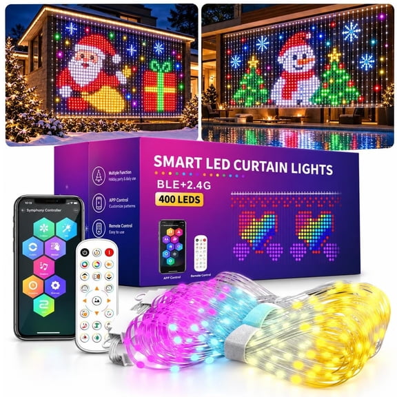 Christmas LED House Net & Smart Outdoor Wall Curtain Fairy Light 400 Remote, 32-Key Remote 6 Dynamic Modes Timer & Memory Waterproof PVC Mesh Lights for Christmas Patio Holiday Displays