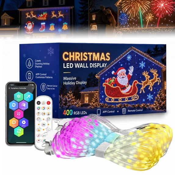 Christmas LED House Net & Smart Outdoor Wall Curtain Fairy Light with ...