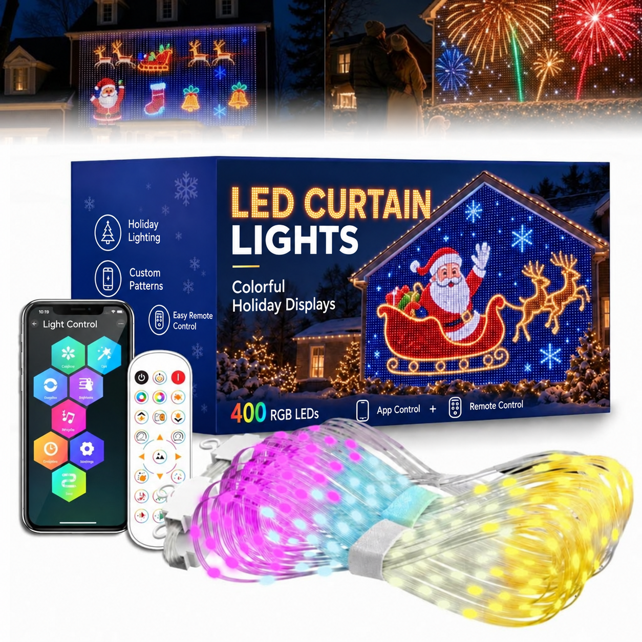 Christmas LED House Net & Smart Outdoor Wall Curtain Fairy Light with ...