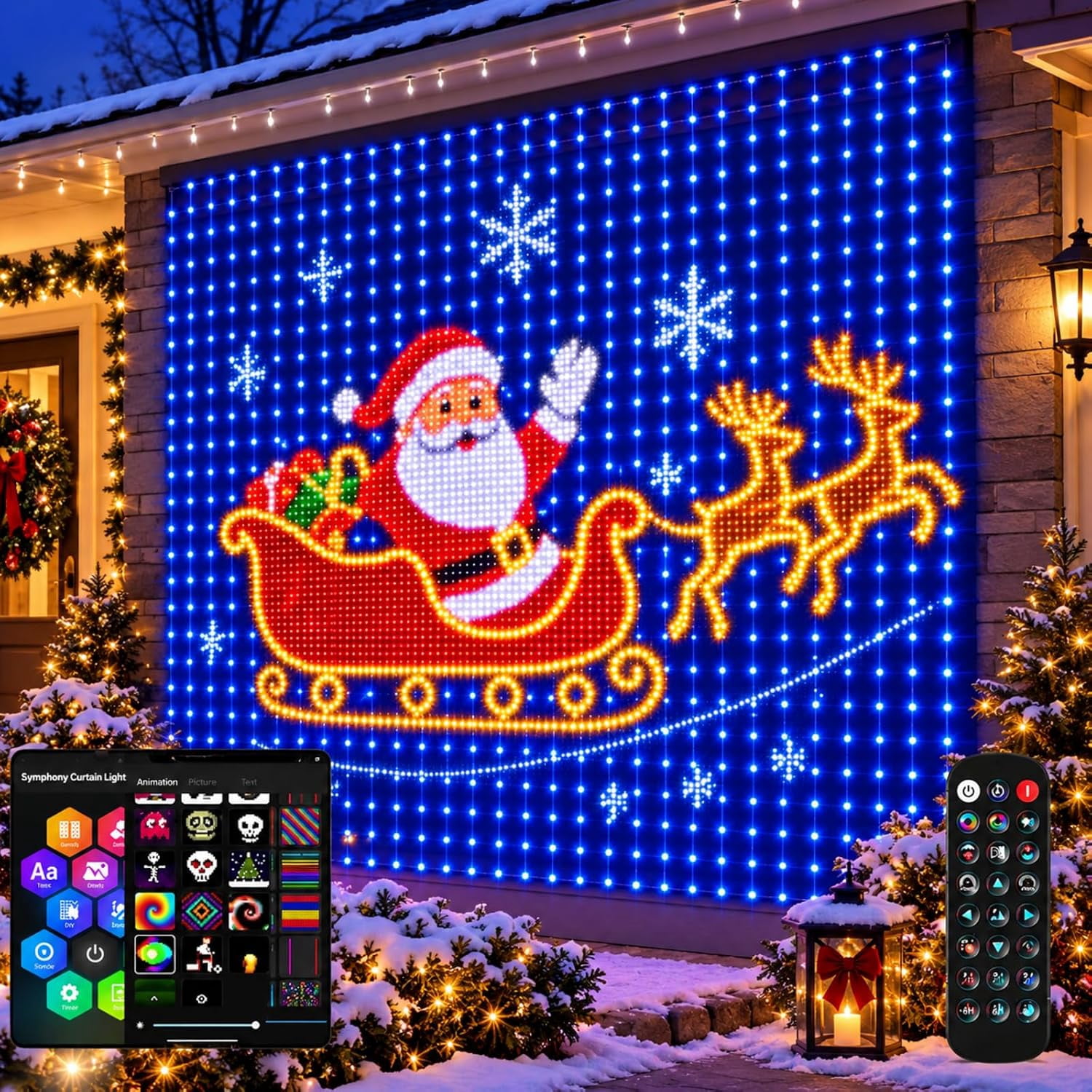 Christmas LED House Net and Smart Outdoor Wall Curtain Light with ...