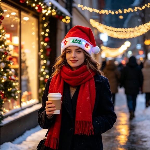 Christmas LED Light Hat, Number Letter Glowing Beanie, Holiday Party Wearable Decor, Displays Personalized Light Patterns and Fits Comfortably for Parties, Parades, and Stage Performances.