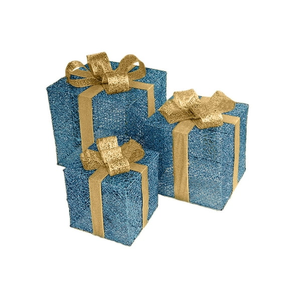 Christmas LED Lighted Gift Box Set, 3-Piece Illuminated Outdoor Yard Decorations, Perfect for Holiday Home Décor, Front Porch, or Seasonal Display, Battery Operated