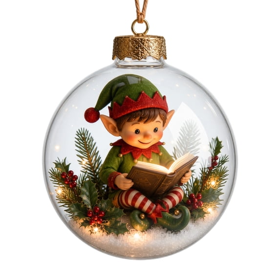 Christmas LED Lighted Glass Ball Ornaments, Clear Hanging Globe with Storybook Scene , Gold Cap Rope Hanger for Xmas Tree Wreath Mantel Holiday Decor Gift