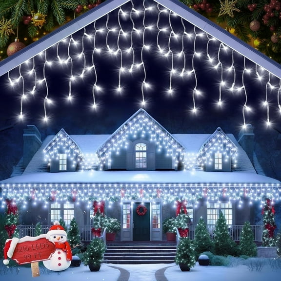 99ft Christmas Icicle Lights, Curtain Fairy Icicle String Lights with 228 Drops, Led Christmas Twinkle Lights for Holiday, Party, Christmas Decorations, White