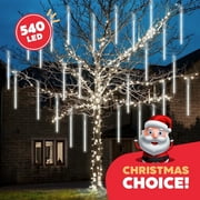 Christmas LED Meteor Shower Rain White Lights - 540 LEDs 10 Tubes, 20 Inch Drop/Icicle Snow Falling Raindrop Waterproof Cascading Lights for Wedding Xmas New Year Party Tree Decoration (White Light)