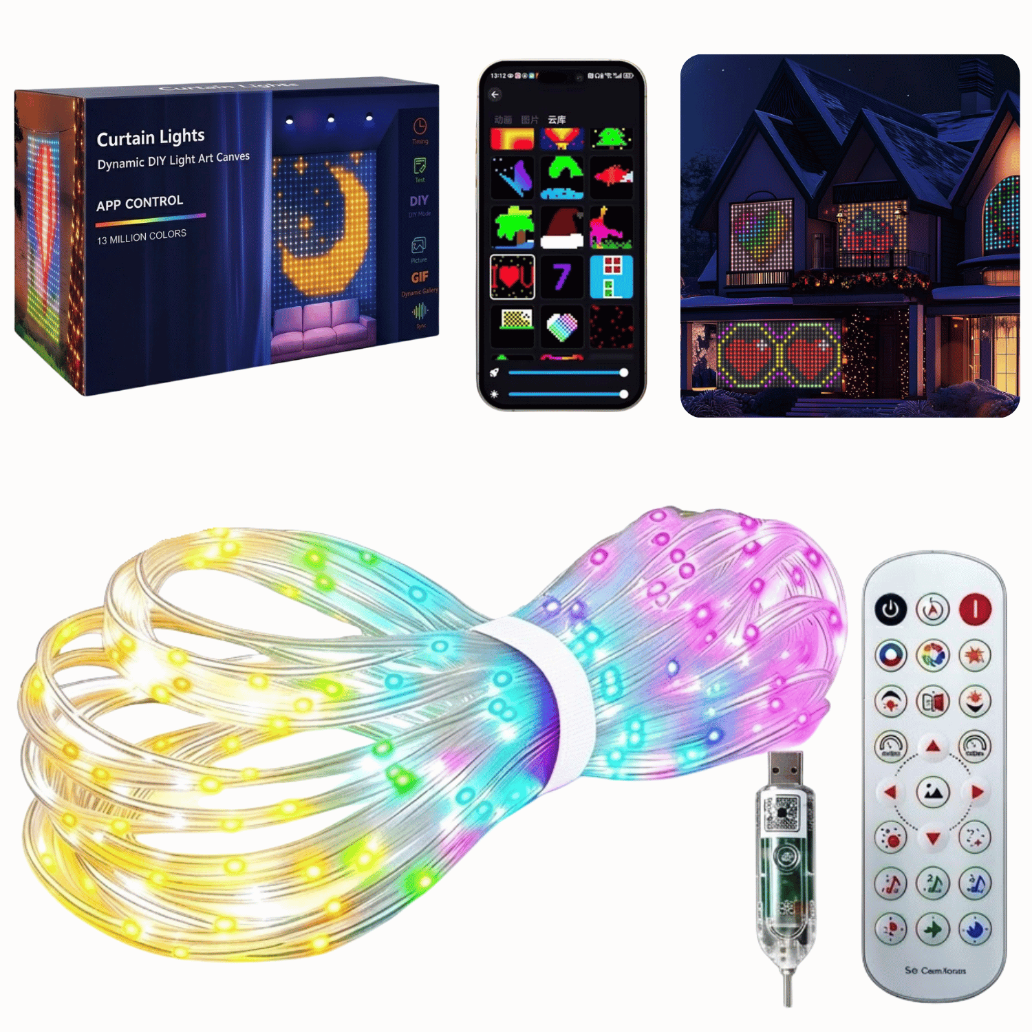 Christmas LED Net & Wall Curtain Lights, 400 RGB Color‑Changing Holiday ...