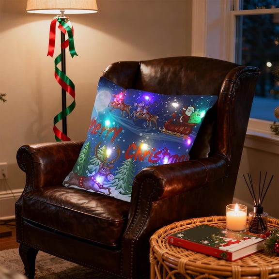 Christmas LED Pillows Holiday Gifts Flash or Stay On Two Mode Switching Printed Sofa Pillows Cushions for Home Decor