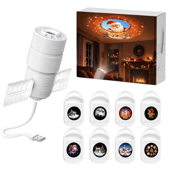 Christmas LED Projector Light, Santa Scene Indoor Outdoor Holiday Projector with Slides for Cozy Seasonal Home Accent