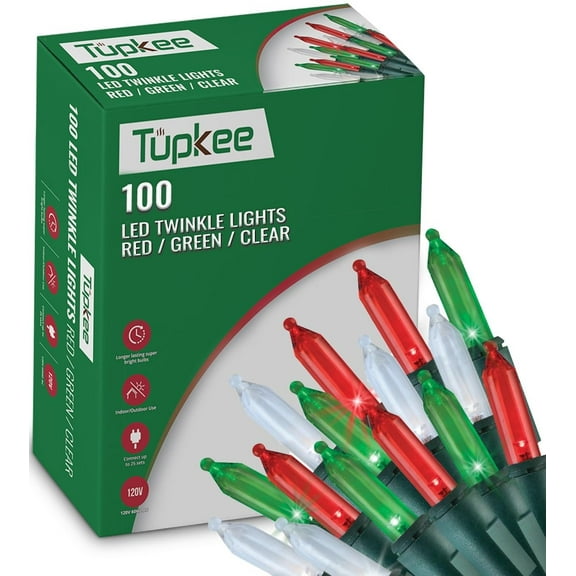 Christmas LED Random Twinkle Lights - 16 of 100 Bulbs Twinkle - LED Red, Green, and Cool White Christmas Tree Lights - Indoor Outdoor 24.75 Feet Light String, Sparkling Twinkling Holiday Decor
