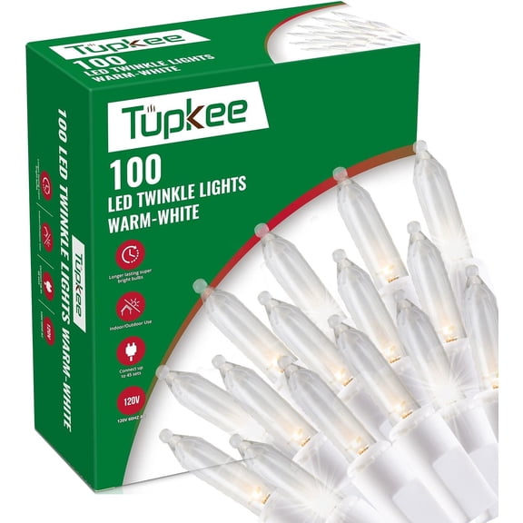 Christmas LED Random Twinkle Lights - 16 of 100 Bulbs Twinkle - LED Warm White Christmas Tree Lights - Indoor Outdoor 24.75 Feet White Light String, Sparkling Twinkling Holiday Decor