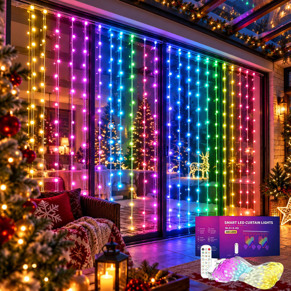 Christmas LED Smart Wall Curtain Net Lights, Programmable Pattern ...