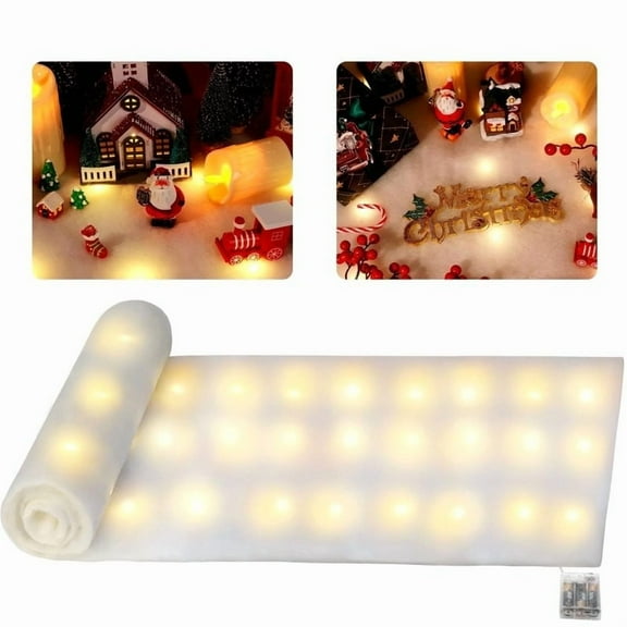Christmas LED Snow Blanket Lighted Artificial Snow Mat Christmas Village Decoration Fake Snow Blanket with LED Lights Festive Display Decor for Tree Table Village Scene Home Party Holiday Gift