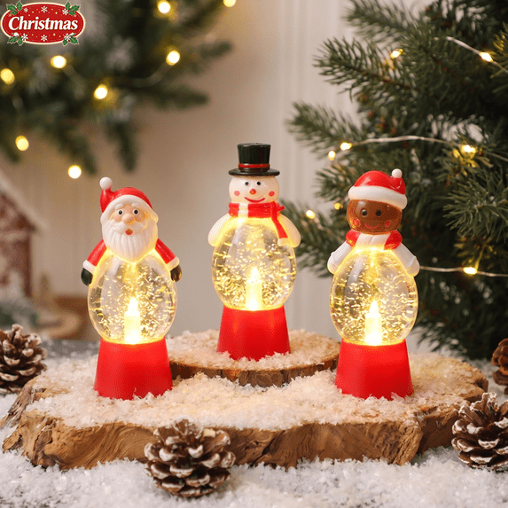 Christmas LED Snow Globe Candle Lamp, Light Up Santa Snowman Figurine, Warm Flameless Night Light Mini Tabletop Ornament for Xmas Home Mantel Window Holiday Party Decorations & Stocking Stuffer Gift