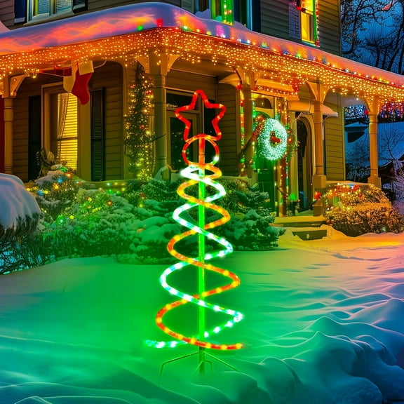 Christmas LED Spiral Tree Lights 3ft, Green and Red Dual Spiral Tree Light Outdoor Indoor Holiday Decor, 8 Dynamic Lighting Effect ETL Listed Lighted Artificial Tree for Garden Pathway 92LEDs