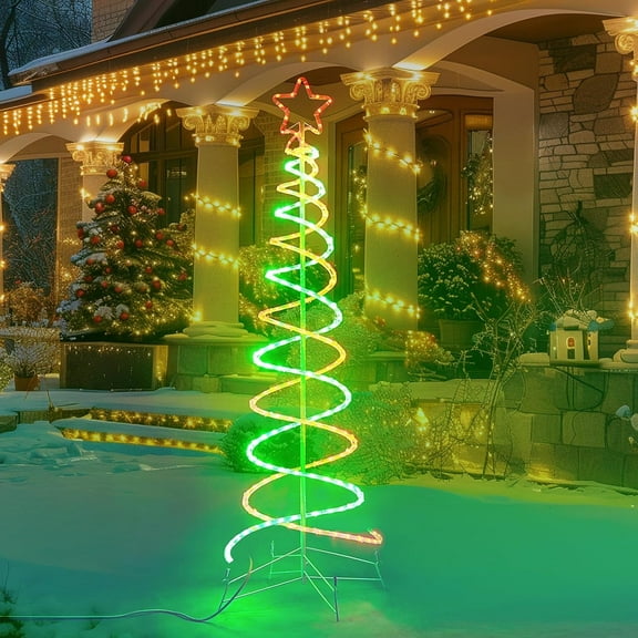 Christmas LED Spiral Tree Lights 5ft, Green and Red Dual Spiral Tree Light Outdoor Indoor Holiday Decor, 8 Dynamic Lighting Effect ETL Listed Lighted Artificial Tree for Garden Pathway, 171LEDs