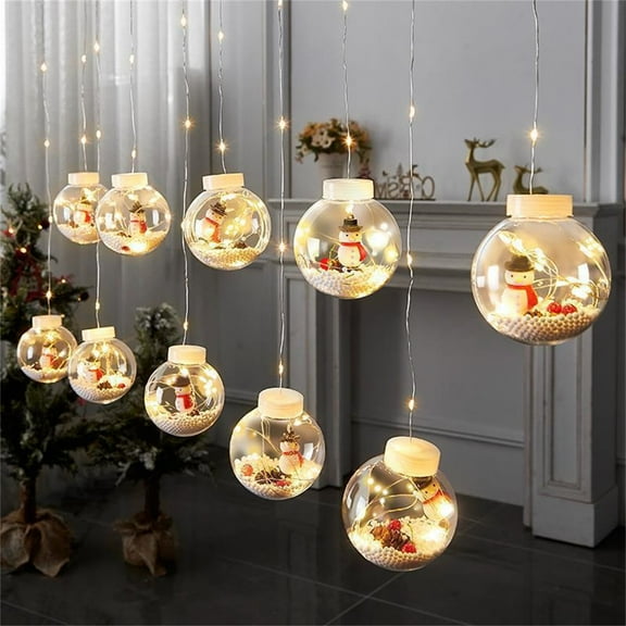 Christmas LED String Lights, Santa and Snowman Wish Ball Fairy Lights for Window and Store Display, Holiday Curtain String Copper Wire Lights for Indoor Decoration