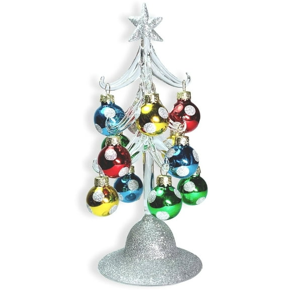Christmas LED Tabletop Tree with 12 Ball Ornaments - Silver Glittered - Color-changing Lights - 9792